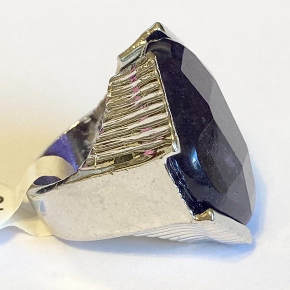Vintage Purple Amethyst Cocktail Ring Chunky Hexagon Stone Silver Plated 5 6 - Picture 3 of 11